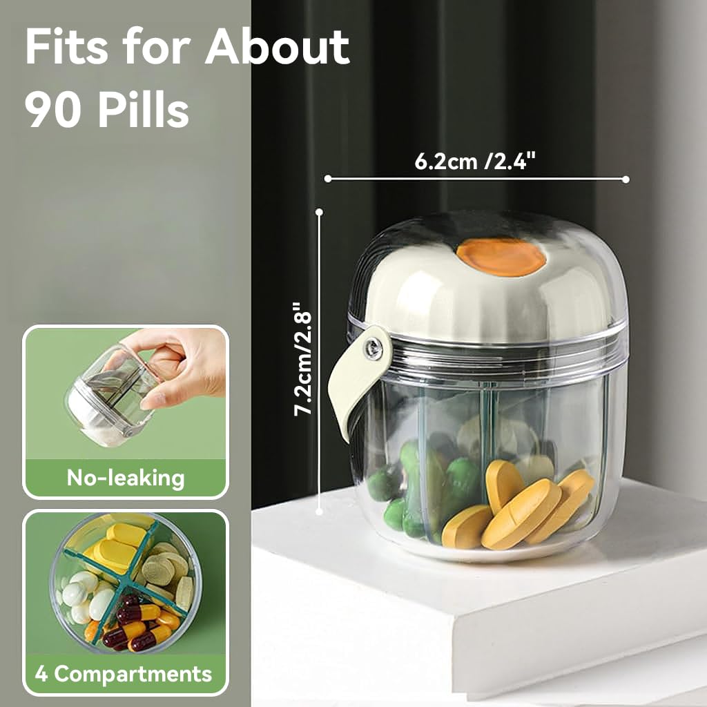 HANNEA Small Pill Organizer Pill Case Box, Cute Pill Dispenser with 4 Compartments, Portable Pill Bottle Organizer, Moisture Proof Pill Organizer for Travel, BPA-Free Pill Container, White HANNEA Small Pill Organizer Pill Case Box, Cute Pill Dispenser with 4 Compartments, Portable Pill Bottle Organizer, Moisture Proof Pill Organizer for Travel, BPA-Free Pill Container, White